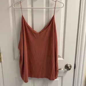 Salmon color and black spaghetti strap tank top.